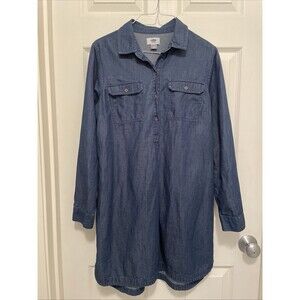 Old Navy Chambray Shirt Dress Dark‎ Wash 1/2 Button Long Sleeve Women's Medium
